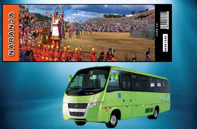 Inti Raymi 2026 Ticket. Orangefarbener Abschnitt + Tourbus